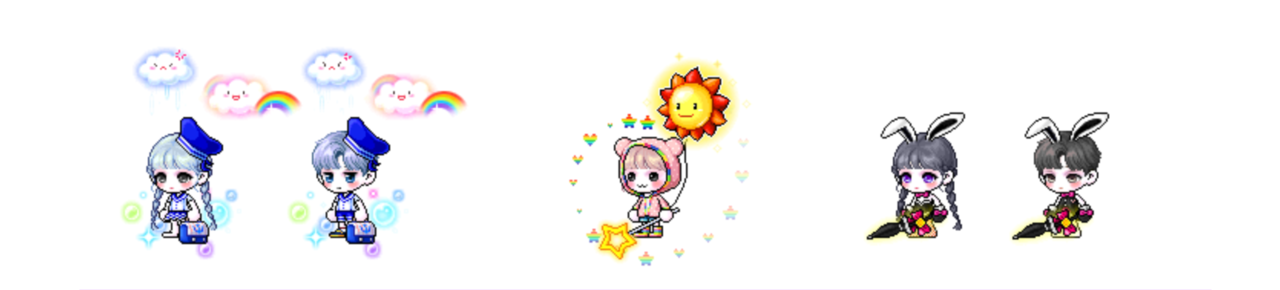 왼쪽부터 '블루마린 유니폼 세트', '레인보우 스타 패키지', '바니바니 세트'