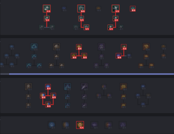 맹독 덩굴은 DPS의 핵심이다. 나머지 동료들은 취향과 상황에 따라 사용된다. 분열하는 대지, 대비책, 바위 경비병을 모두 사용한다. 