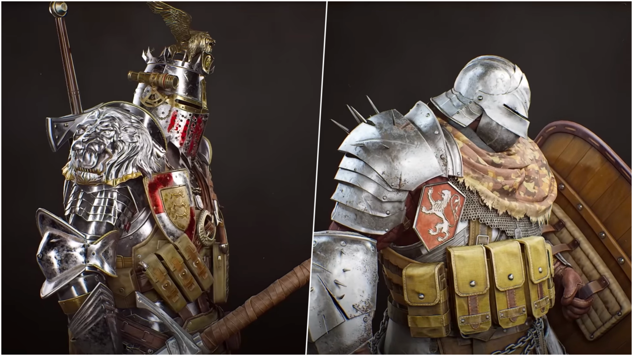 각각 제1차 세계 대전과 걸프전을 연상시키는 장식이 중세 기사 갑옷에 부착됐다