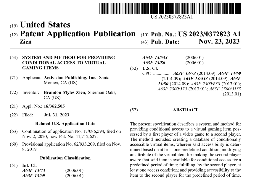 액티비전 퍼블리싱이 등록한 특허 출원 공개