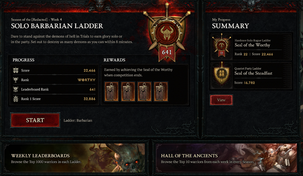 지난 블리즈컨에서 공개된 순위표. 점수, 랭크, 리더보드 순위 그리고 아이템 상자 보상 등이 눈에 띈다. 