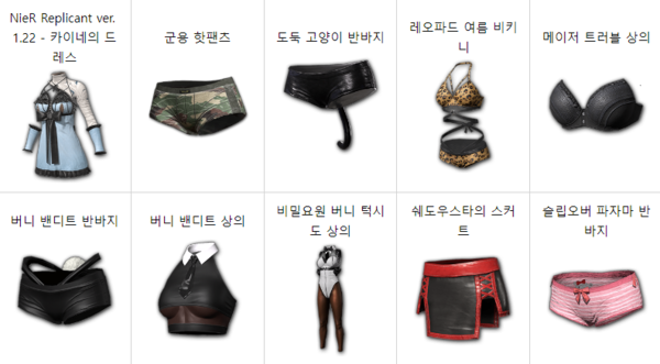 뉴진스 캐릭터 얼굴 외형 착용 제한 아이템 리스트 중 일부