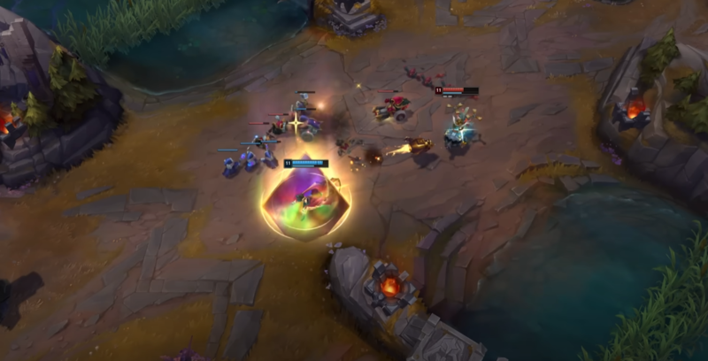 W 스킬로 코르키의 미사일 폭격을 반사해내는 모습