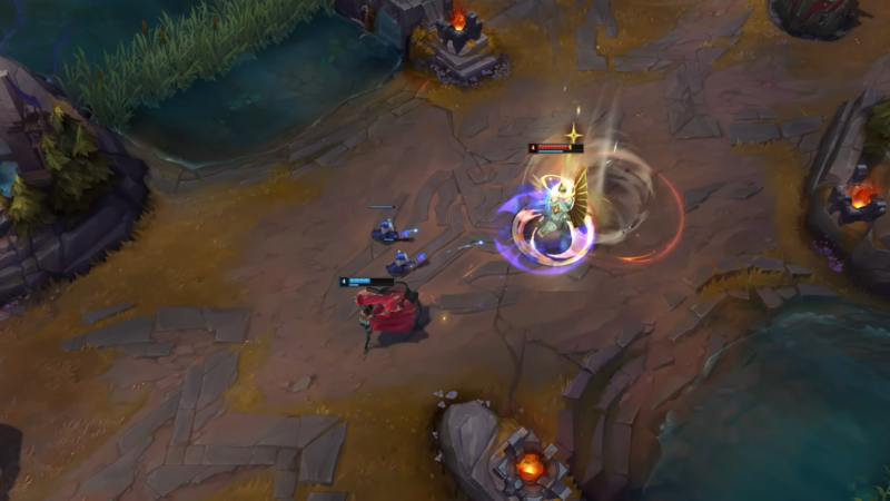 E 스킬을 적중해 속박을 걸고, Q 스킬 풀히트에 평타까지 섞으면 압도 중첩이 10스택 쌓인다