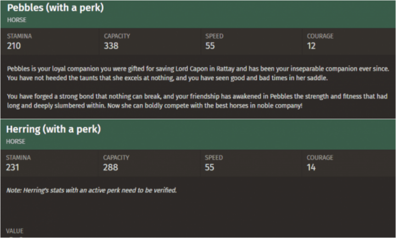 페블즈(위)와 청어(아래) 히든 퍽 장착 버전 능력치 차이