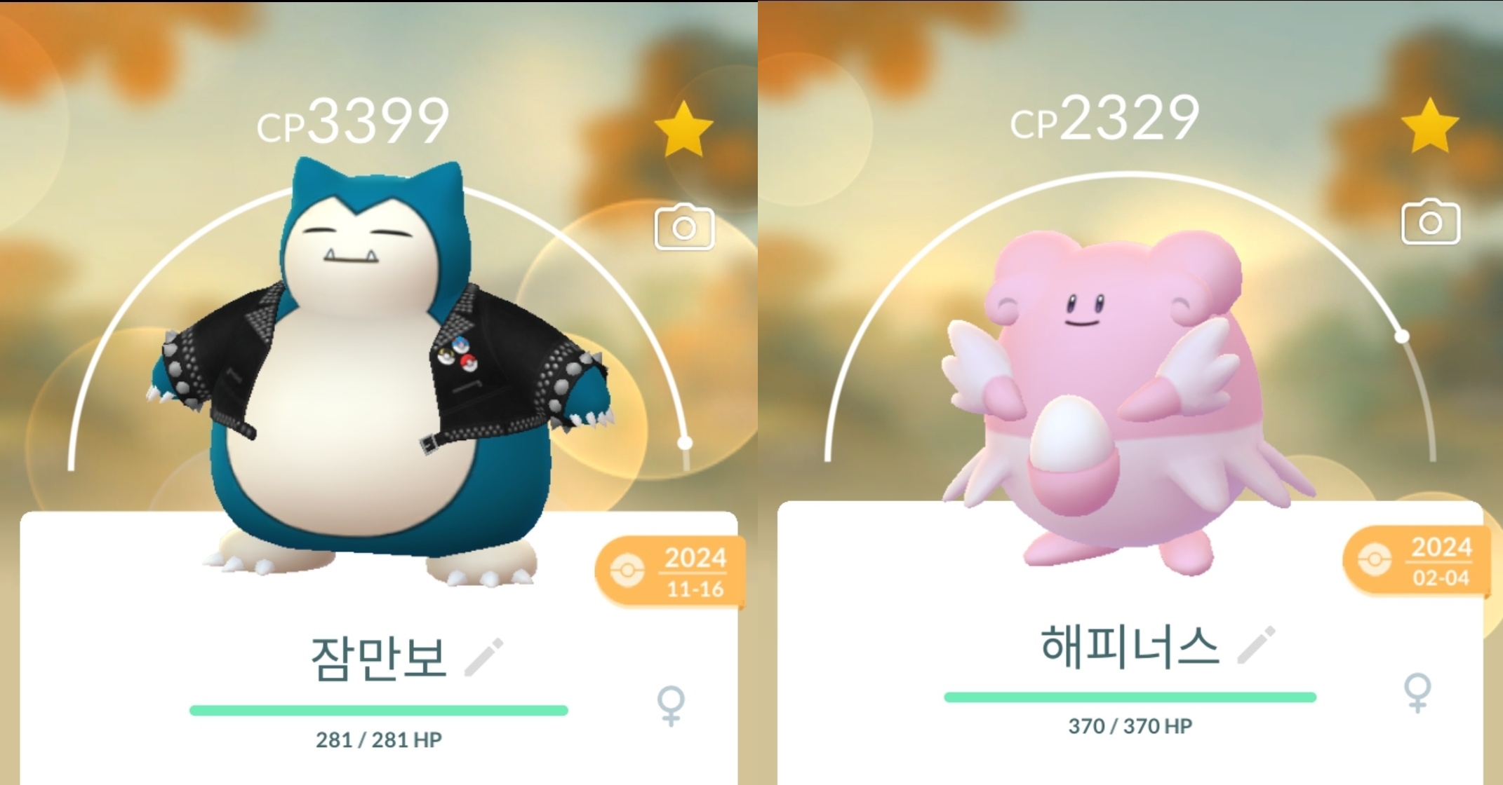 레벨 45 잠만보와 레벨30 해피너스. 레벨을 고려해도 해피너스가 압도적으로 체력이 높다