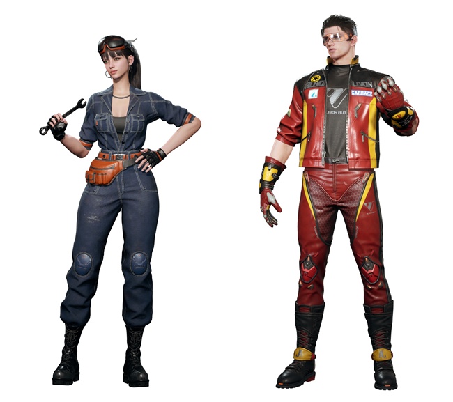 왼쪽부터 배틀패스 보상 스킨, '바이크 수트' 스킨