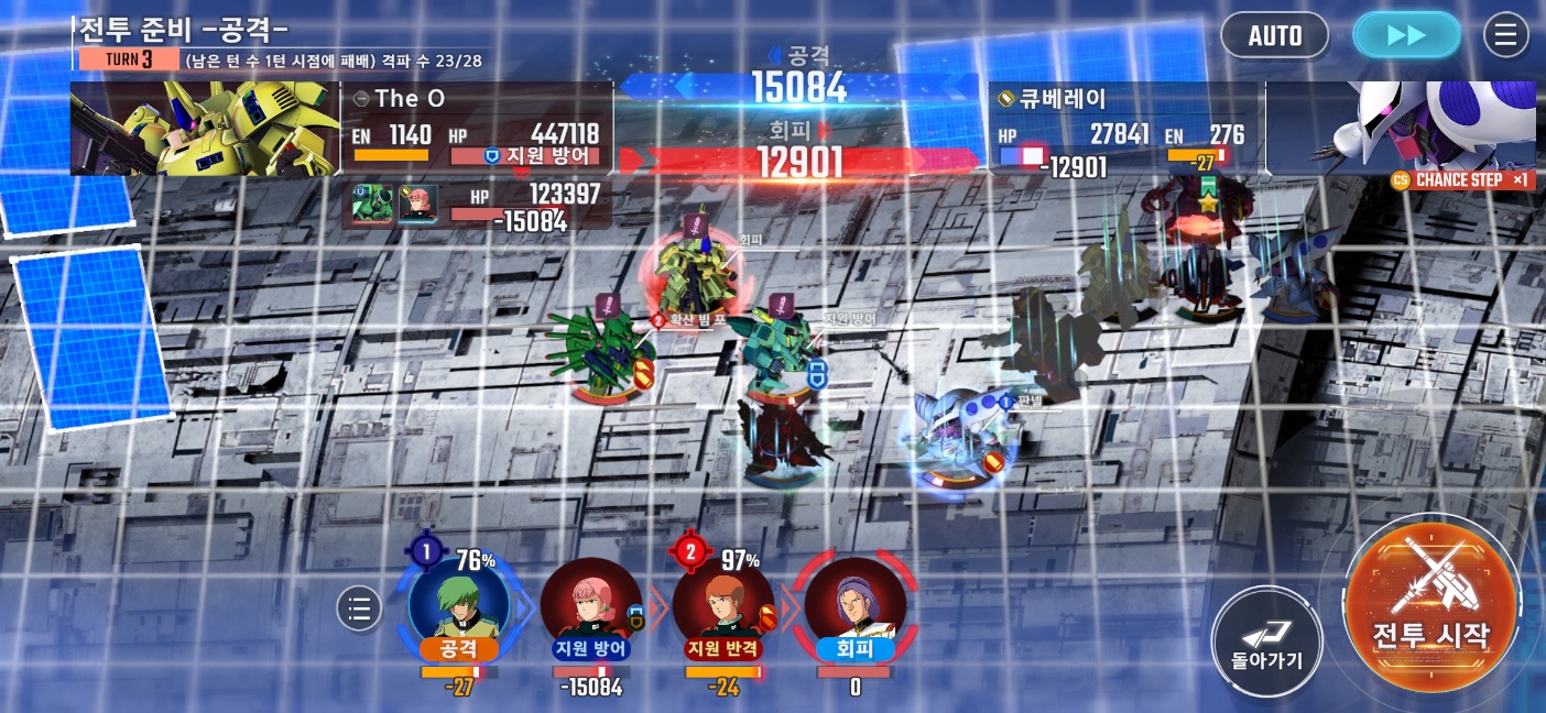 이 미션의 가장 큰 변수는 적이 아군의 공격을 한번이라도 피하면 클리어 확률이 확 낮아지는 것. 