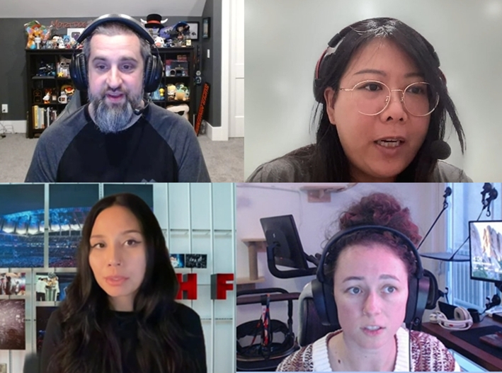 왼쪽 위부터 ‘스티븐 모티머’ 게임 기획 선임 디렉터, ‘머라이어 후이’ 장식 요소 프로듀서,  ‘마리자 센테네라’ e스포츠 프로덕트 매니저, ‘아만다 잭슨’ 커뮤니티 리드